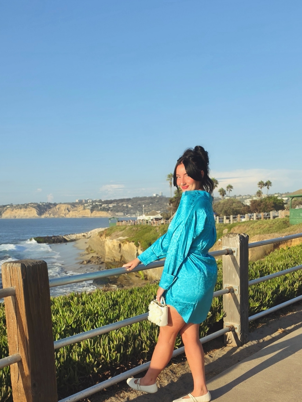 Vici Turquoise Satin Mini Shirt Dress